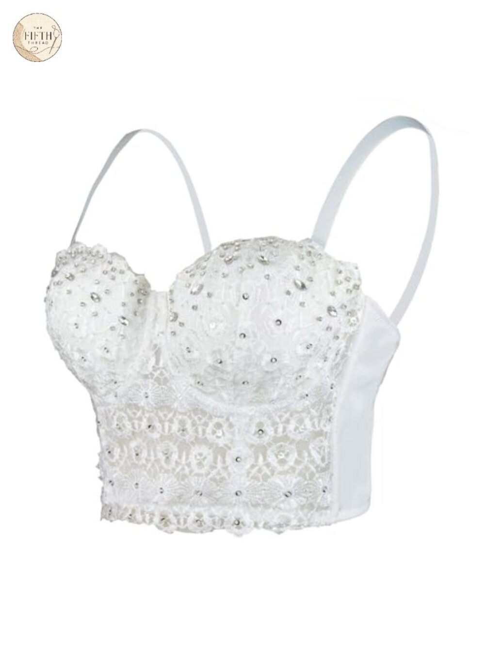 Lace Rhinestone Bustier Crop Top Mesh Corset Push Up Bra